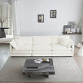 Canapé Mid-Century Moderne 3 places avec 2 coussins d'accoudoir et 3 coussins décoratifs, Canapé de salon en chenille blanche