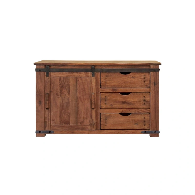 Meuble TV fermé en bois massif marron vieilli de 50 po – 50 po x 34,75 po x 17,75 po