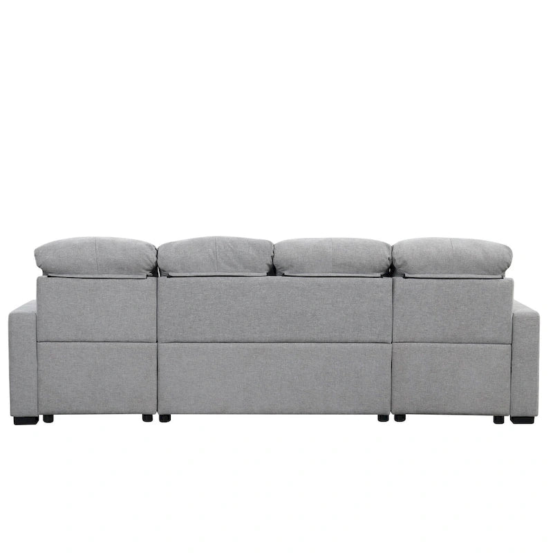 Canapé d'angle modulable en chenille surdimensionné de 279 cm avec lit gigogne, deux méridiennes de rangement et 2 ports USB