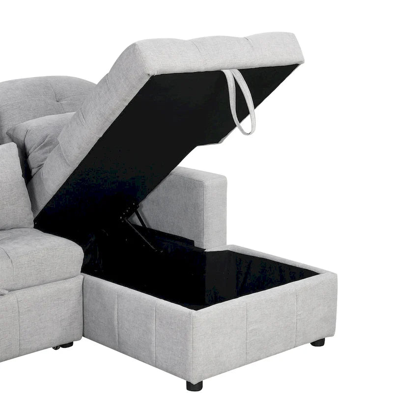 Canapé d'angle modulable en chenille surdimensionné de 279 cm avec lit gigogne, deux méridiennes de rangement et 2 ports USB