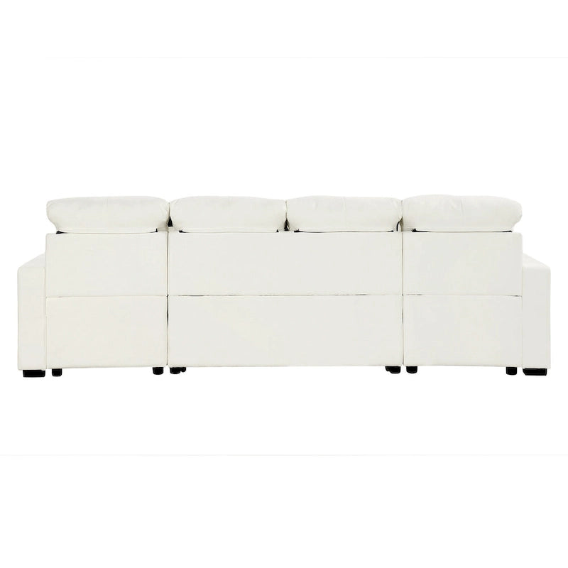 Canapé d'angle modulable en chenille surdimensionné de 279 cm avec lit gigogne, deux méridiennes de rangement et 2 ports USB