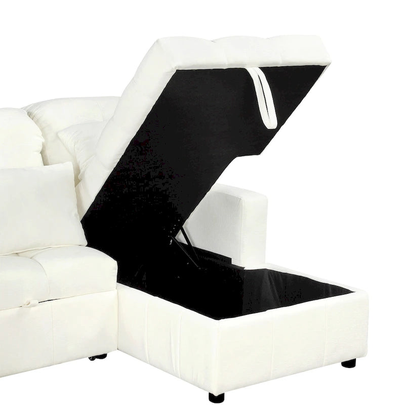 Canapé d'angle modulable en chenille surdimensionné de 279 cm avec lit gigogne, deux méridiennes de rangement et 2 ports USB