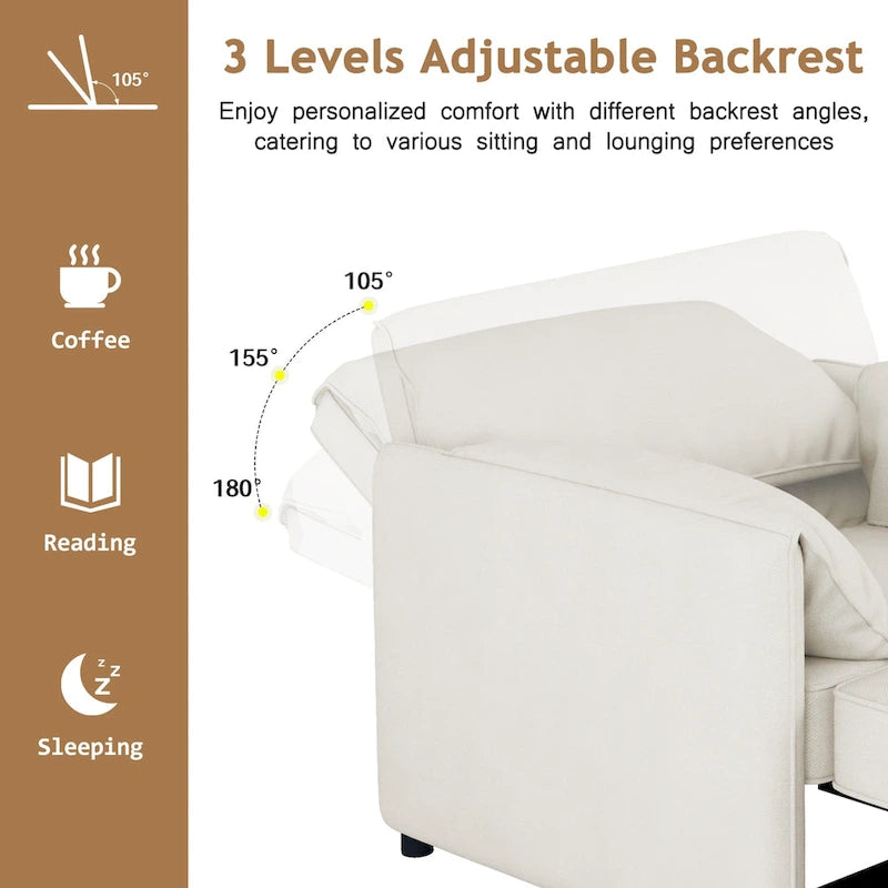 Canapé-lit convertible, fauteuil-lit 3 en 1 avec dossier réglable et coussins épais, cadre en lin