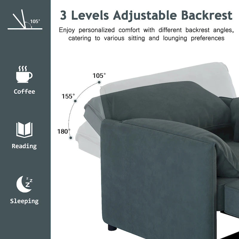 Canapé-lit convertible, fauteuil-lit 3 en 1 avec dossier réglable et coussins épais, cadre en lin