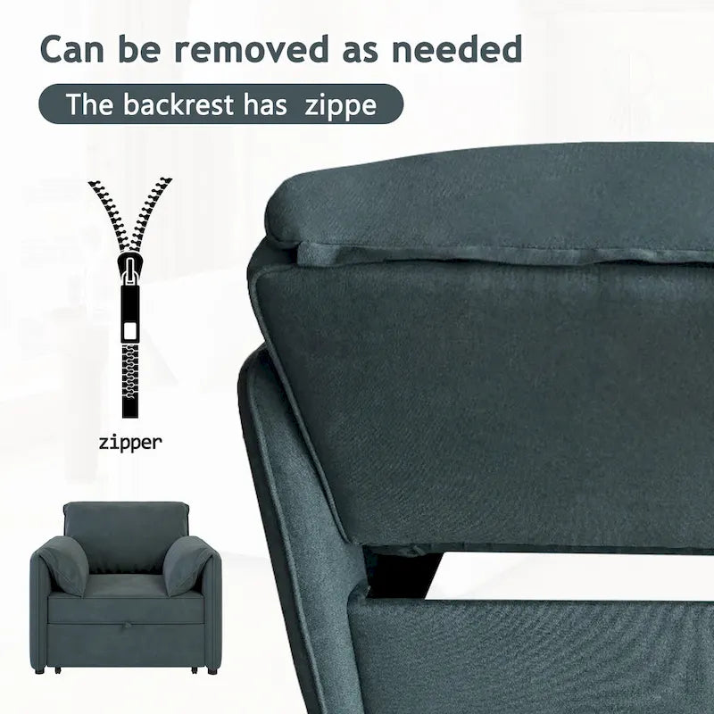 Canapé-lit convertible, fauteuil-lit 3 en 1 avec dossier réglable et coussins épais, cadre en lin