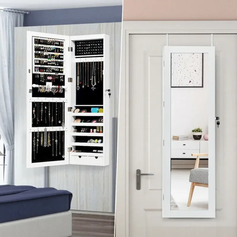 Armoire à bijoux murale avec miroir et lumières LED
