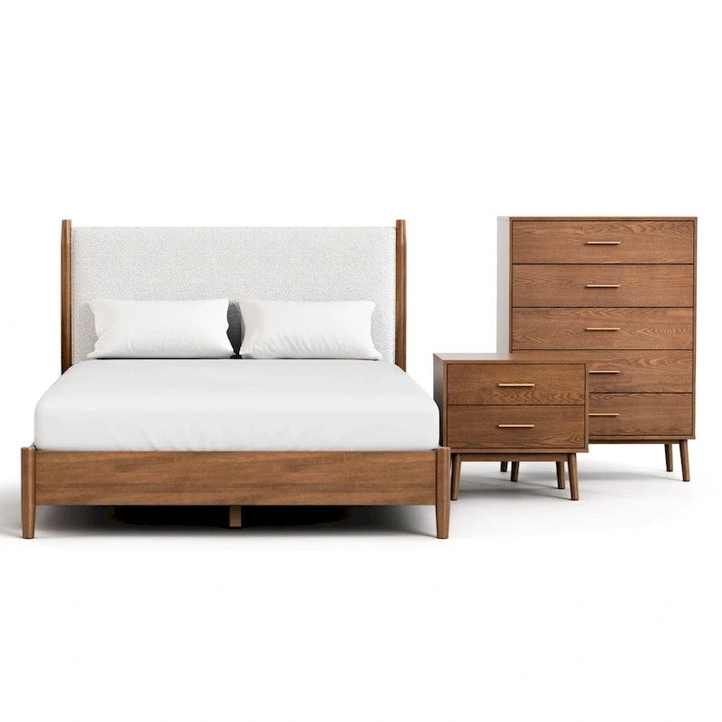 Ensemble de chambre à coucher 3 pièces en tissu bouclé, style milieu du siècle