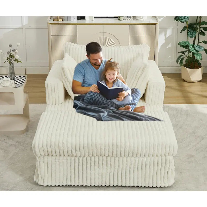 Modern 47.8 Upholstered Oversized Chaise Longue Chair with Ottoman and Pillows