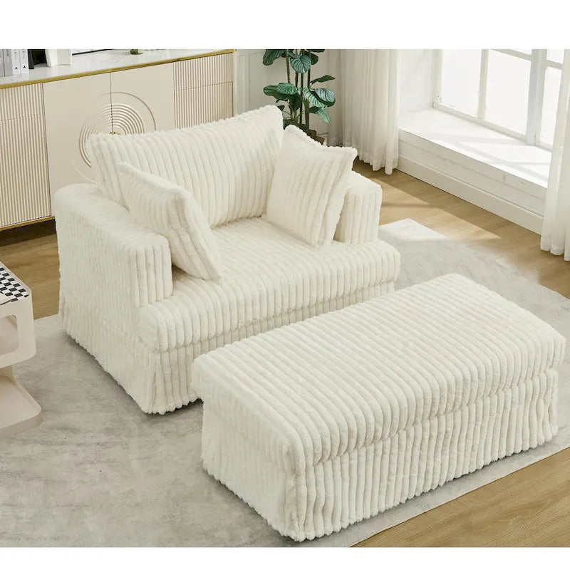 Chaise longue surdimensionnée moderne de 47,8 po avec pouf et oreillers