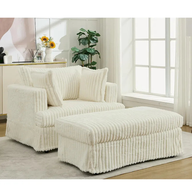 Chaise longue surdimensionnée moderne de 47,8 po avec pouf et oreillers