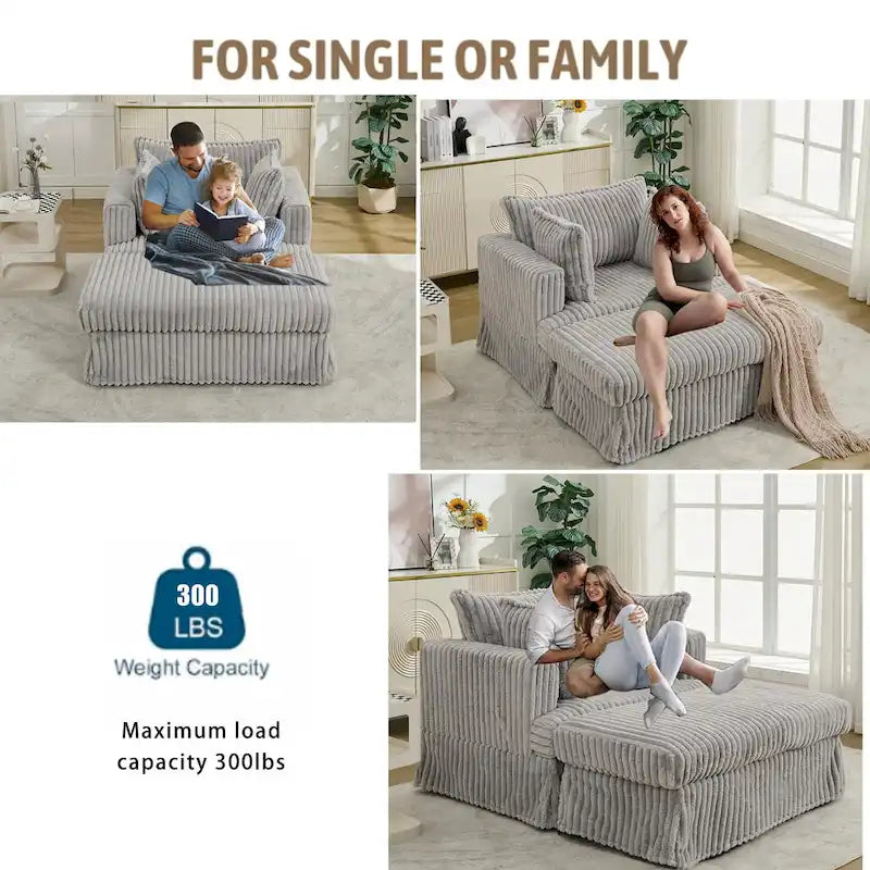 Chaise longue surdimensionnée moderne de 47,8 po avec pouf et oreillers
