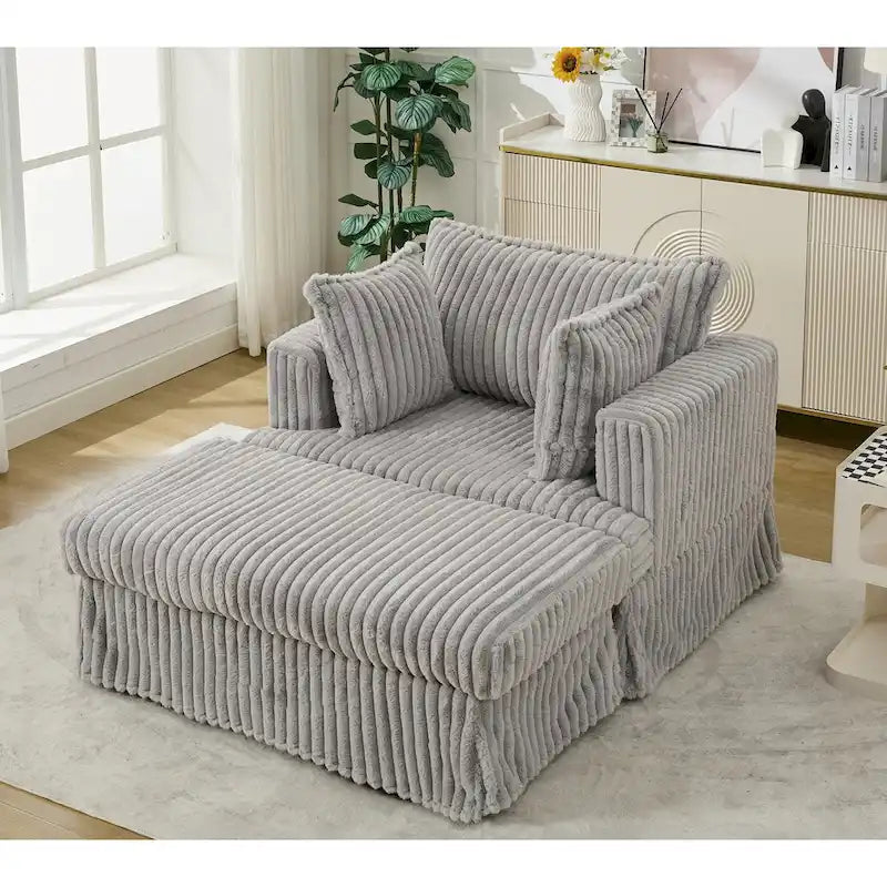 Chaise longue surdimensionnée moderne de 47,8 po avec pouf et oreillers