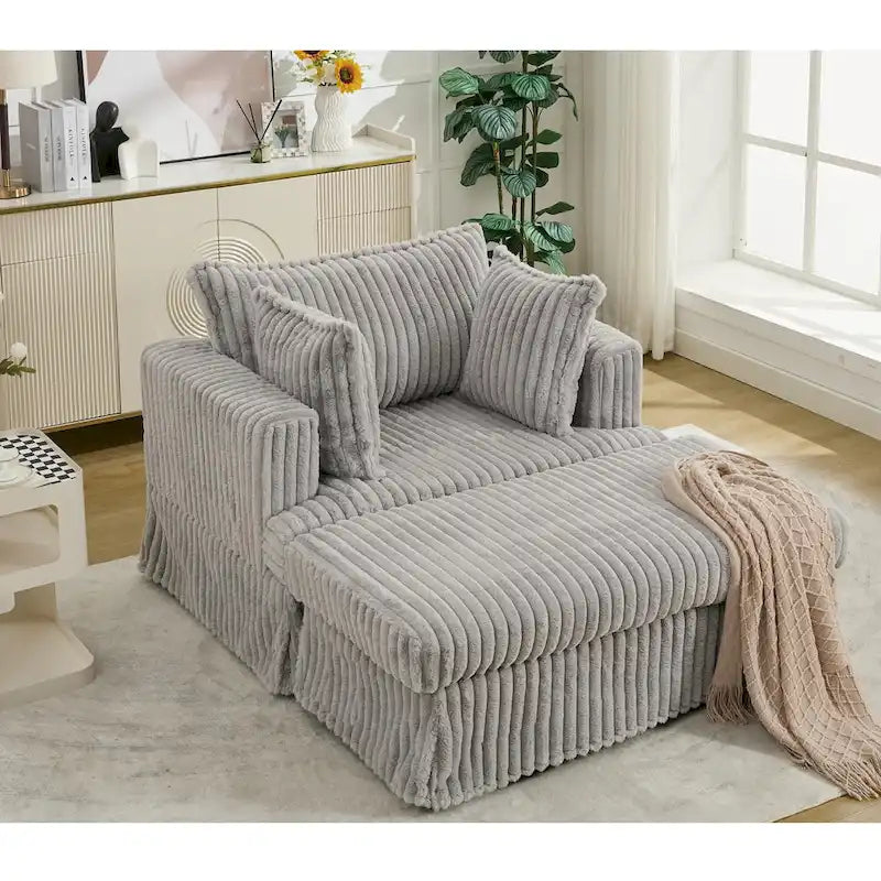 Chaise longue surdimensionnée moderne de 47,8 po avec pouf et oreillers