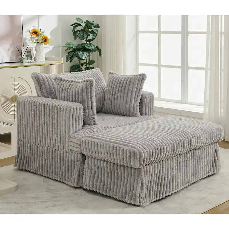 Chaise longue surdimensionnée moderne de 47,8 po avec pouf et oreillers