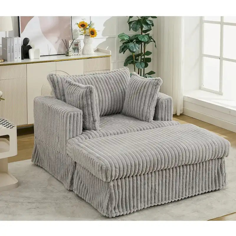 Chaise longue surdimensionnée moderne de 47,8 po avec pouf et oreillers