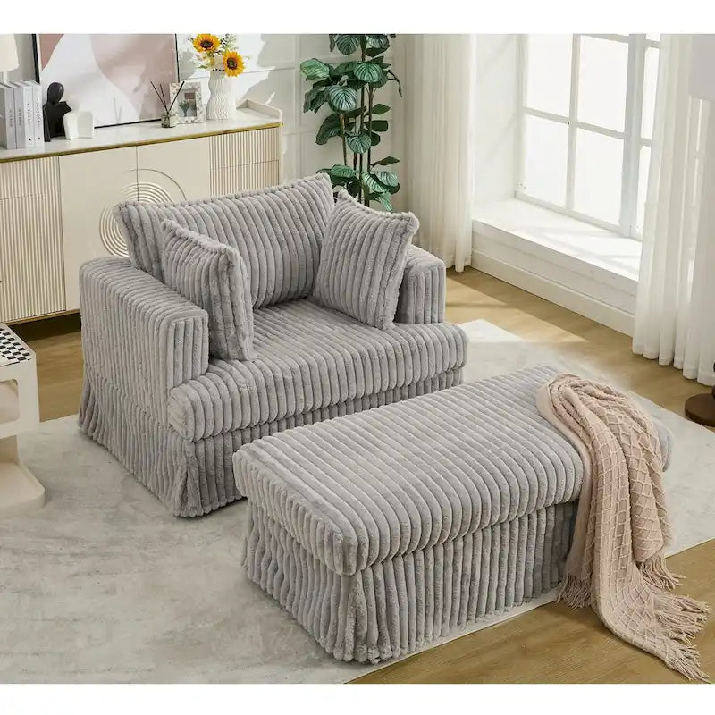 Chaise longue surdimensionnée moderne de 47,8 po avec pouf et oreillers