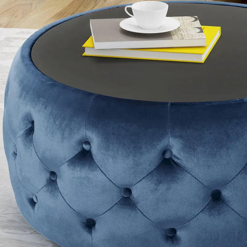 Table basse et tabouret en verre trempé et velours