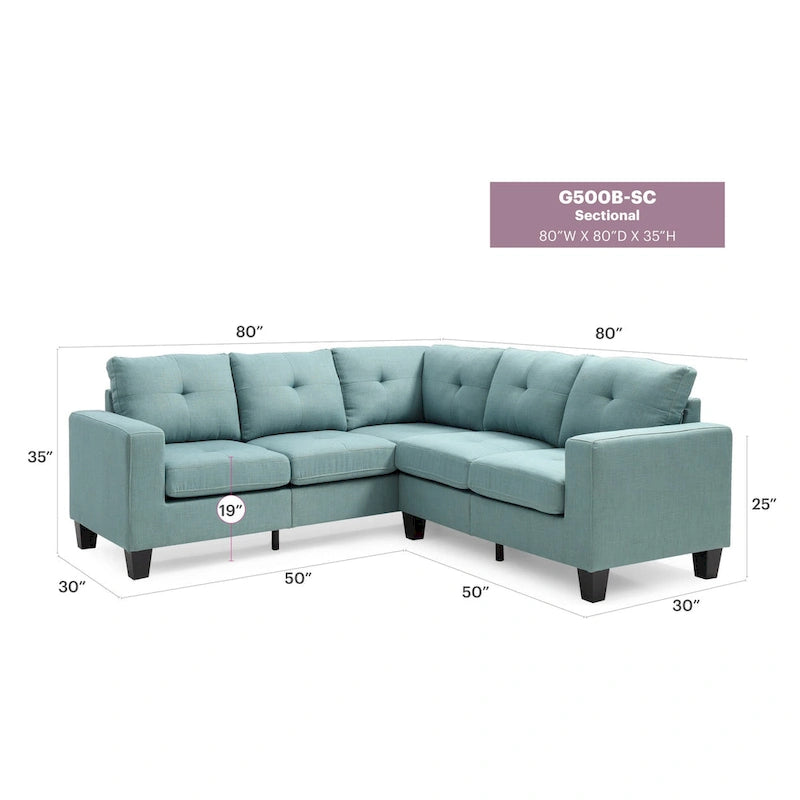 Canapé d'angle 2 pièces en sergé de polyester de 82 po de largeur - 32L x 82W x 35H