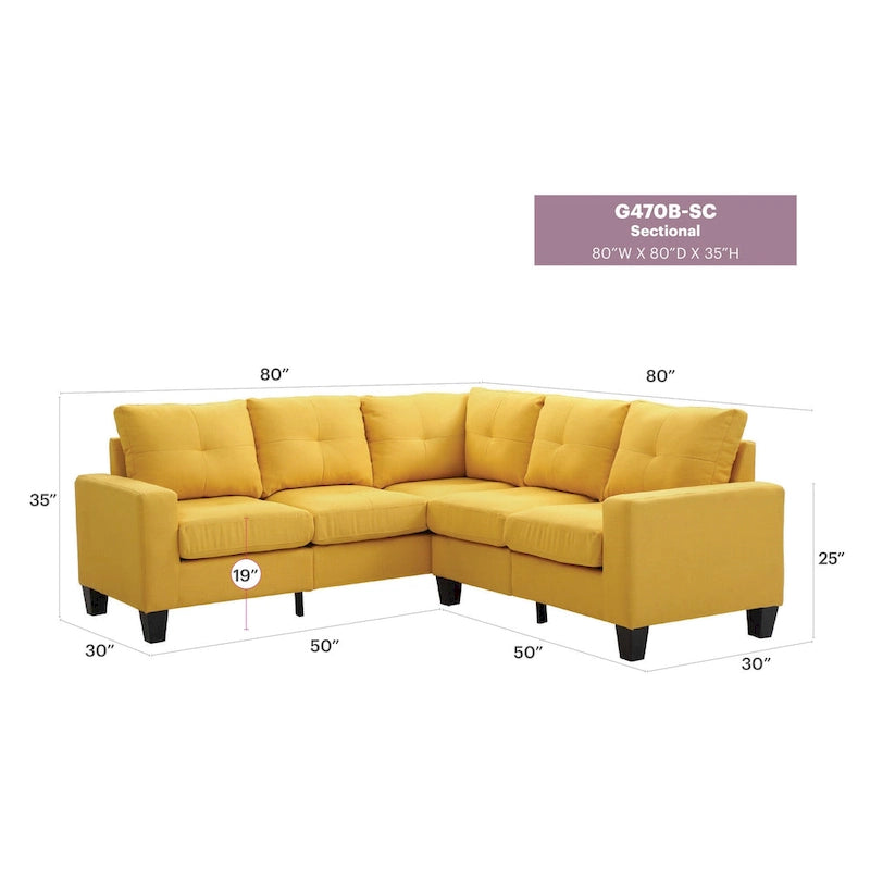 Canapé d'angle 2 pièces en sergé de polyester de 82 po de largeur - 32L x 82W x 35H