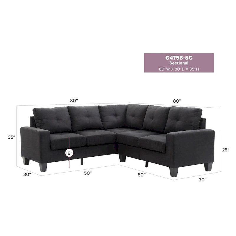 Canapé d'angle 2 pièces en sergé de polyester de 82 po de largeur - 32L x 82W x 35H