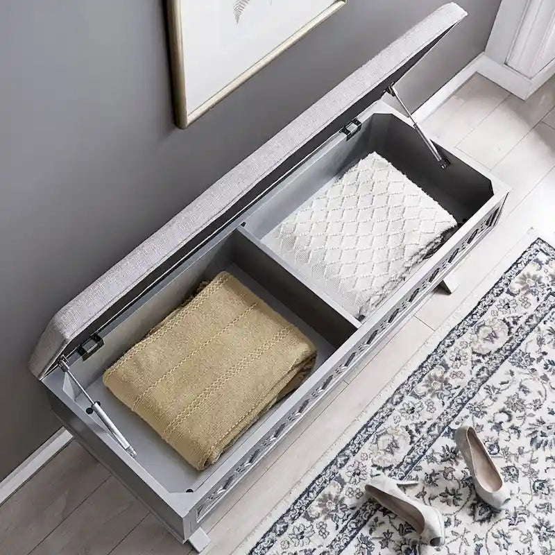 Banc de rangement relevable à base en X en filigrane de diamant miroir