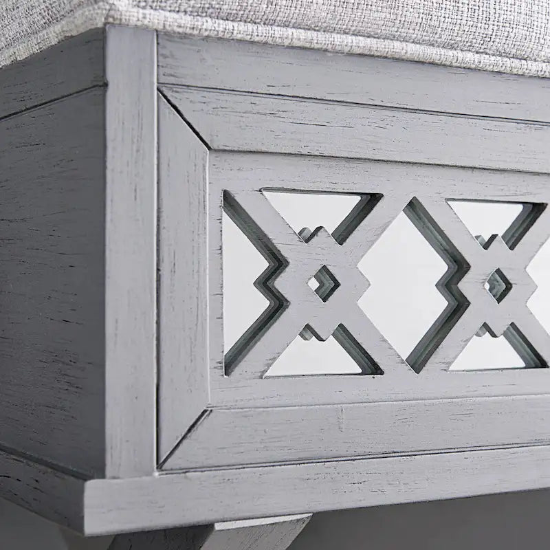 Banc de rangement relevable à base en X en filigrane de diamant miroir
