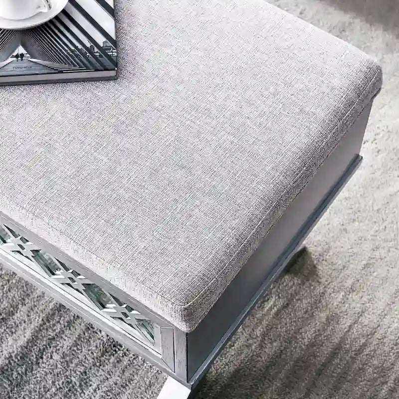 Banc de rangement relevable à base en X en filigrane de diamant miroir
