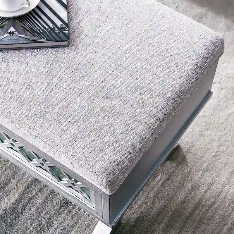 Banc de rangement relevable à base en X en filigrane de diamant miroir