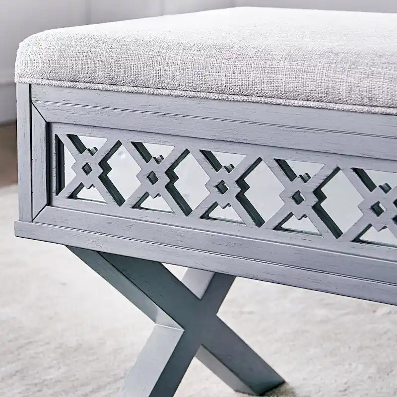 Banc de rangement relevable à base en X en filigrane de diamant miroir