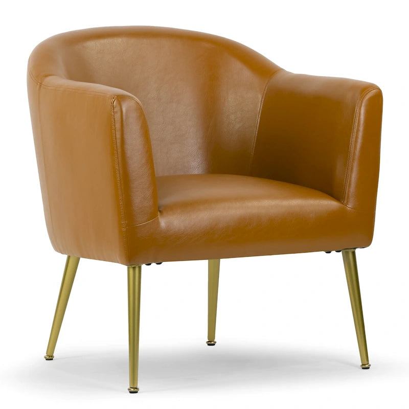 Fauteuil d'appoint Cappuccino en similicuir avec pieds dorés