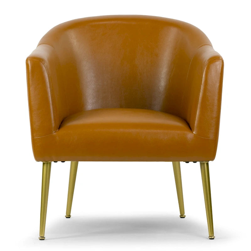 Fauteuil d'appoint Cappuccino en similicuir avec pieds dorés