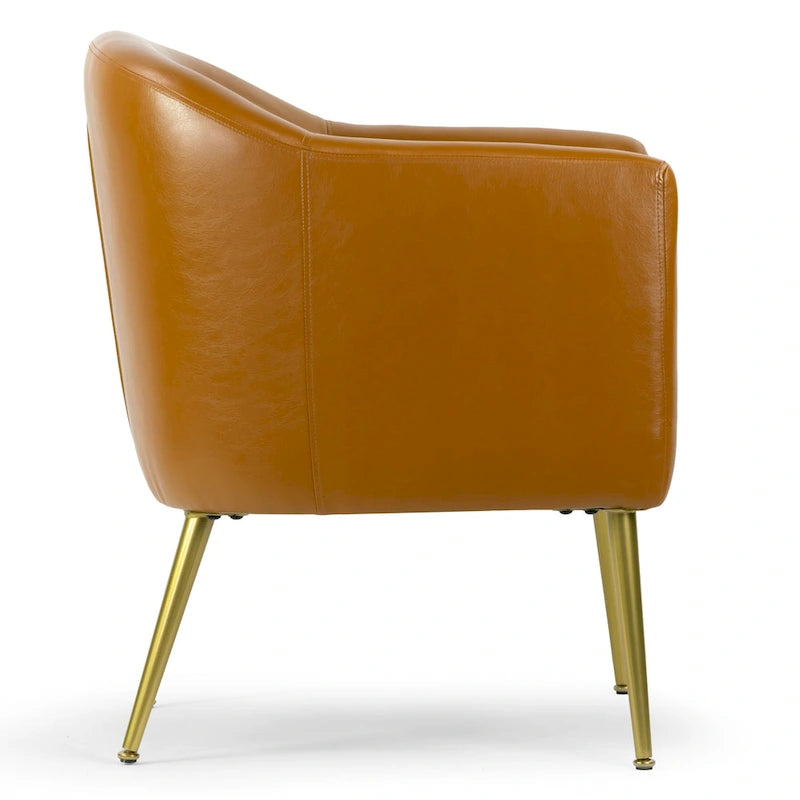 Fauteuil d'appoint Cappuccino en similicuir avec pieds dorés