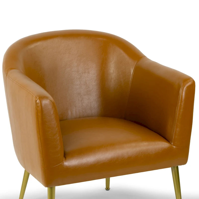 Fauteuil d'appoint Cappuccino en similicuir avec pieds dorés