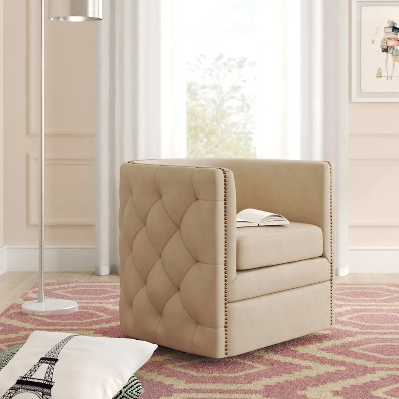 Fauteuil capitonné pivotant en cuir pleine fleur