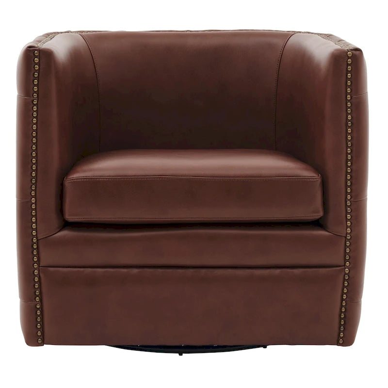 Fauteuil capitonné pivotant en cuir pleine fleur