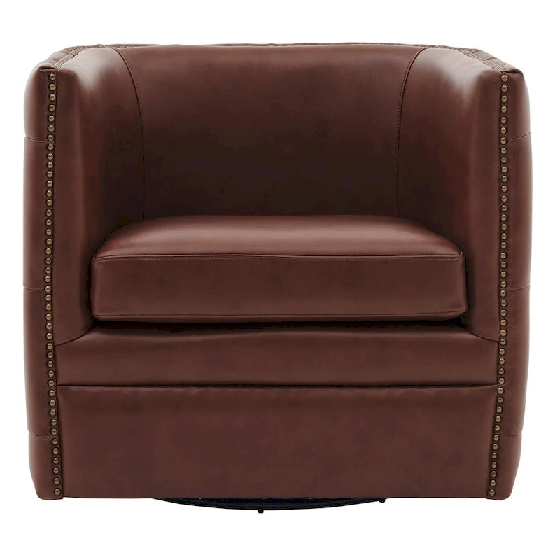 Fauteuil capitonné pivotant en cuir pleine fleur