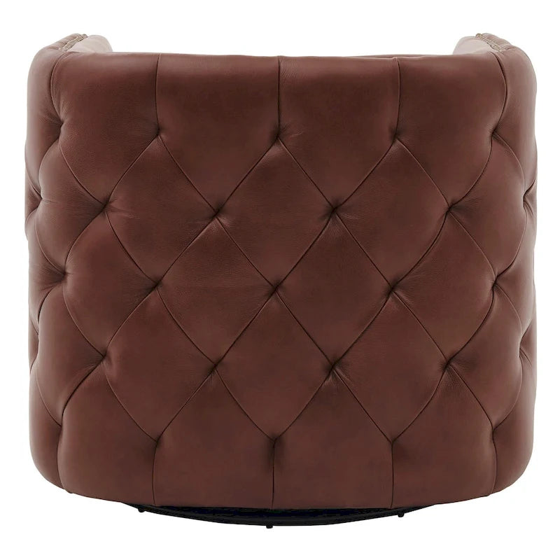 Fauteuil capitonné pivotant en cuir pleine fleur