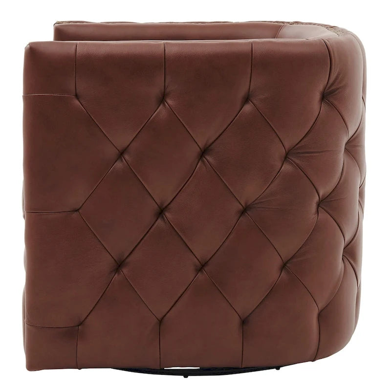 Fauteuil capitonné pivotant en cuir pleine fleur