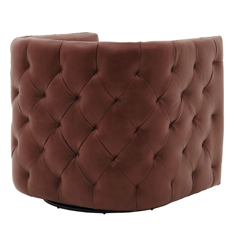 Fauteuil capitonné pivotant en cuir pleine fleur