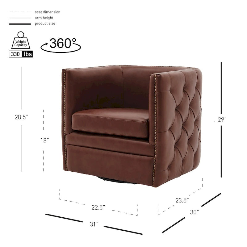 Fauteuil capitonné pivotant en cuir pleine fleur