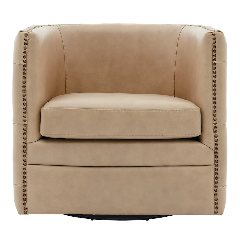 Fauteuil capitonné pivotant en cuir pleine fleur
