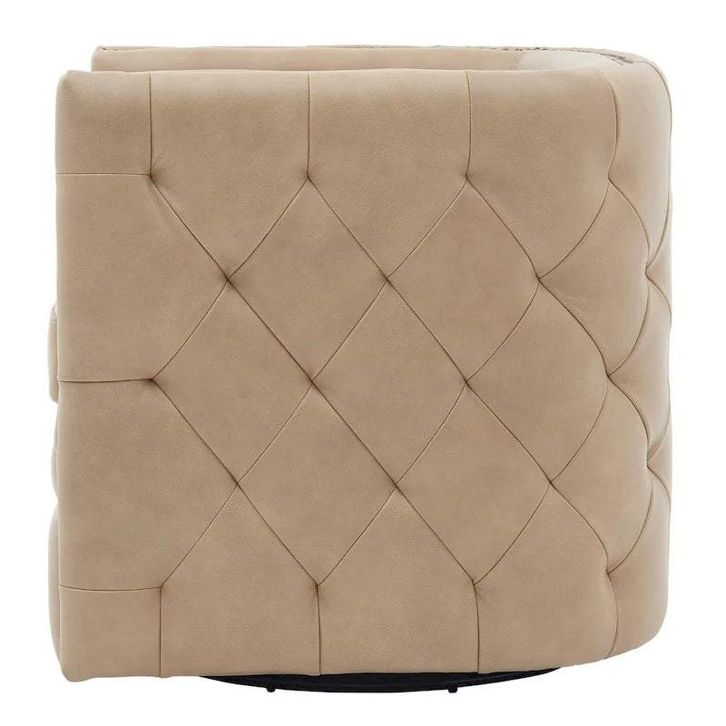 Fauteuil capitonné pivotant en cuir pleine fleur