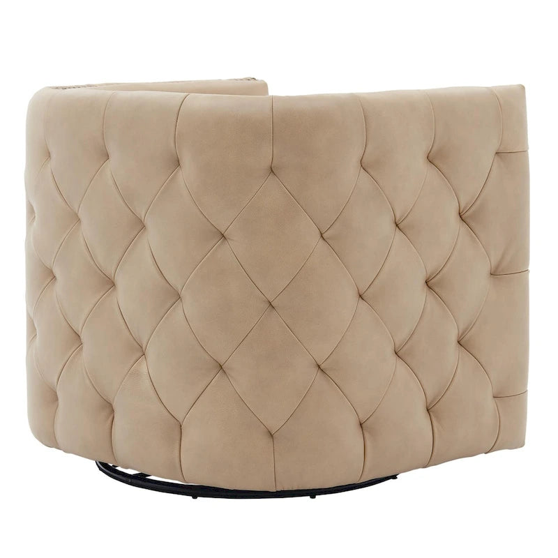 Fauteuil capitonné pivotant en cuir pleine fleur