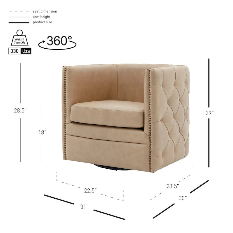 Fauteuil capitonné pivotant en cuir pleine fleur
