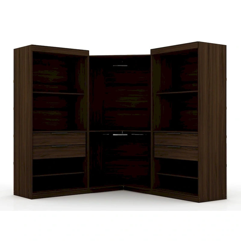 Armoire d'angle 3 sections modernes à 4 tiroirs, ensemble de 3