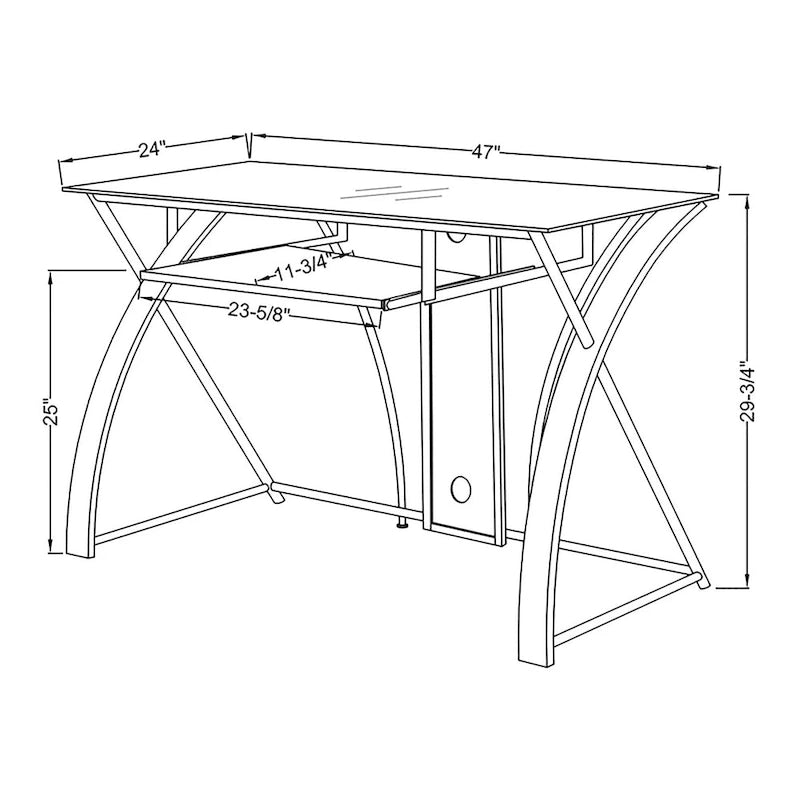Bureau d'ordinateur en verre gris moderne de 47 pouces
