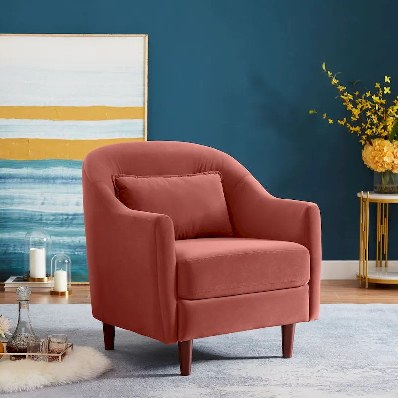 Fauteuil en velours avec pieds en bois massif