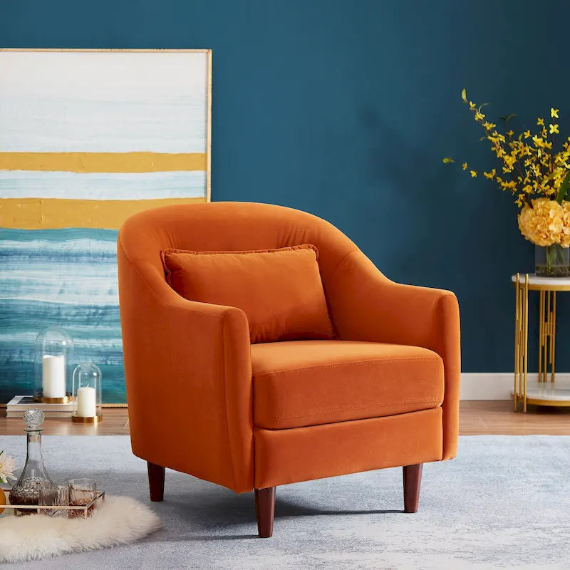 Fauteuil en velours avec pieds en bois massif