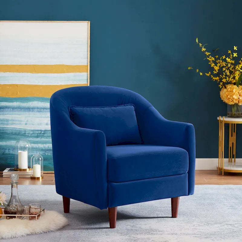 Fauteuil en velours avec pieds en bois massif