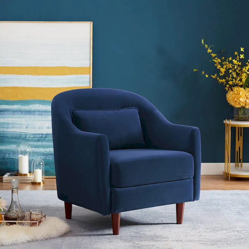 Fauteuil en velours avec pieds en bois massif
